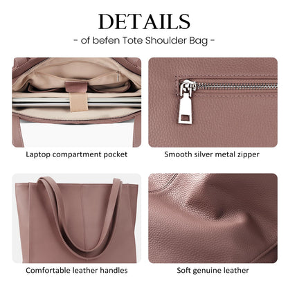 befen Genuine Leather Tote Bag for Women Work, Women's Leather Shoulder Bags Purses Satchel Handbags with Laptop Compartment