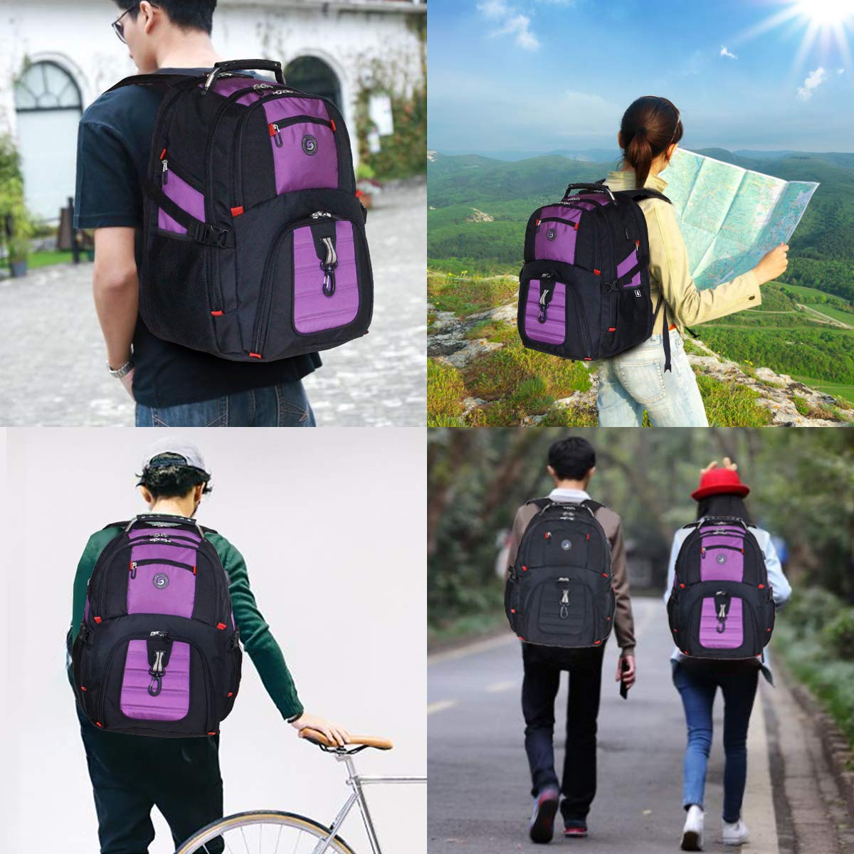 SHRRADOO Extra Large 50L Travel Laptop Backpack with combination lock,High School College Backpack Airline Approved Business Work Bag Fit 17 Inch Laptops for Men Women,Black