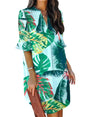 QACOHU Womens Summer Casual V Neck Shift Mini Dress | Flowy Swing Basic Loose Dresses, Ruffle Short Sleeve, Straight, Floral Boho Style, Wedding Guest Beach Vacation Outfits