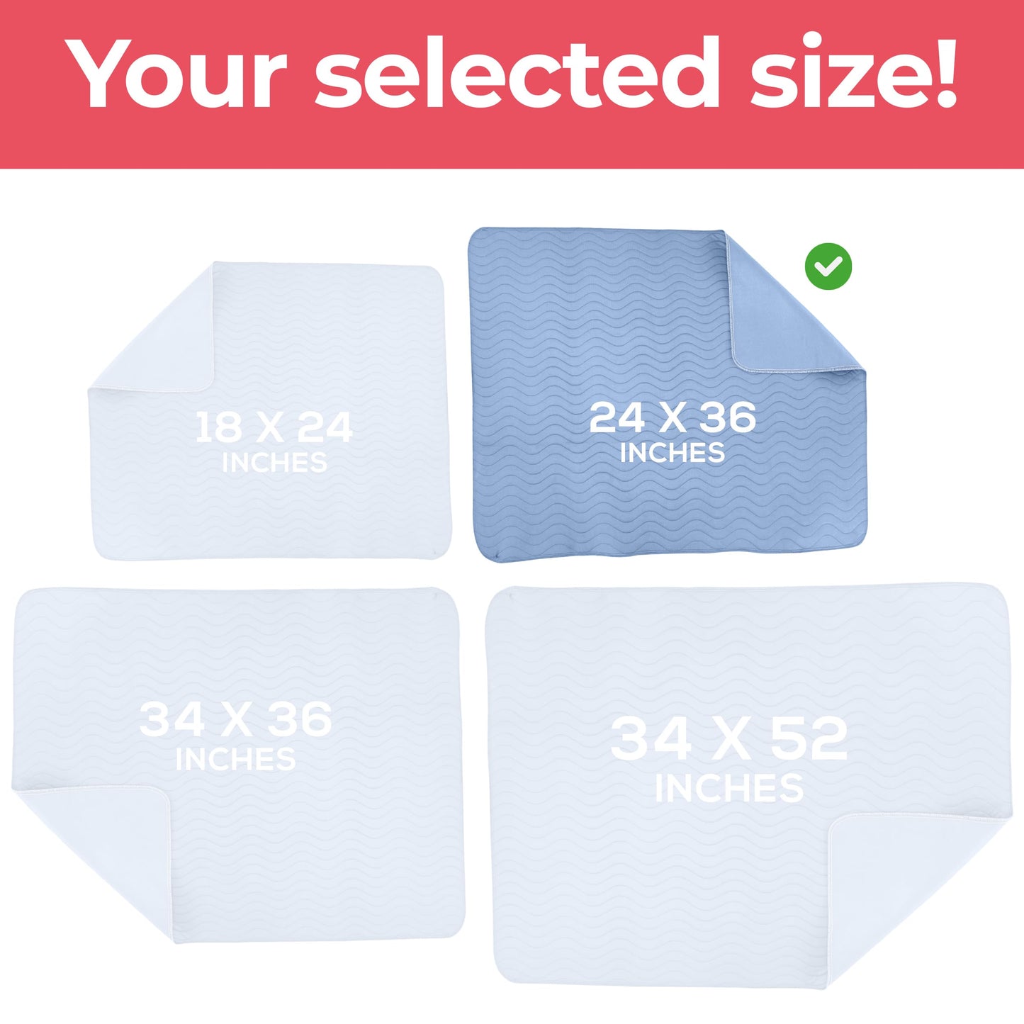 Utopia Bedding Washable Underpads 34" x 36" (Pack of 4), Waterproof Reusable Heavy Absorbency Incontinence Bed Pads for Adults, Kids, Elderly and Pets, Bedwetting Pads for Sofa and Couch (Blue)