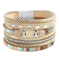 Fesciory Leopard Bracelet for Women, Boho Leather Wrap Multi-Layer Pearl Crystal Bracelet Bangle Jewelry
