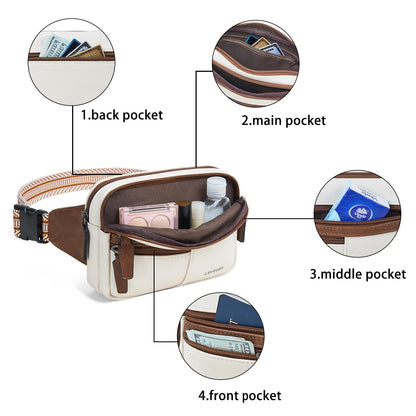 Leresas Fanny Packs for Women Vegan Leather Belt Bag Chic Cross Body Waist Pack Waist Purse for Travel Hiking Running Brown