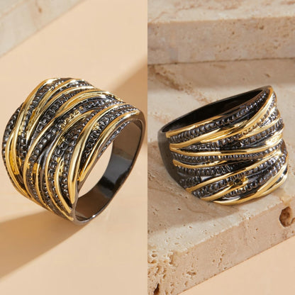 Mytys 2 Tone Intertwined Crossover Statement Ring Fashion Chunky Band Rings for Women Wide Index Finger Rings Costume Jewelry