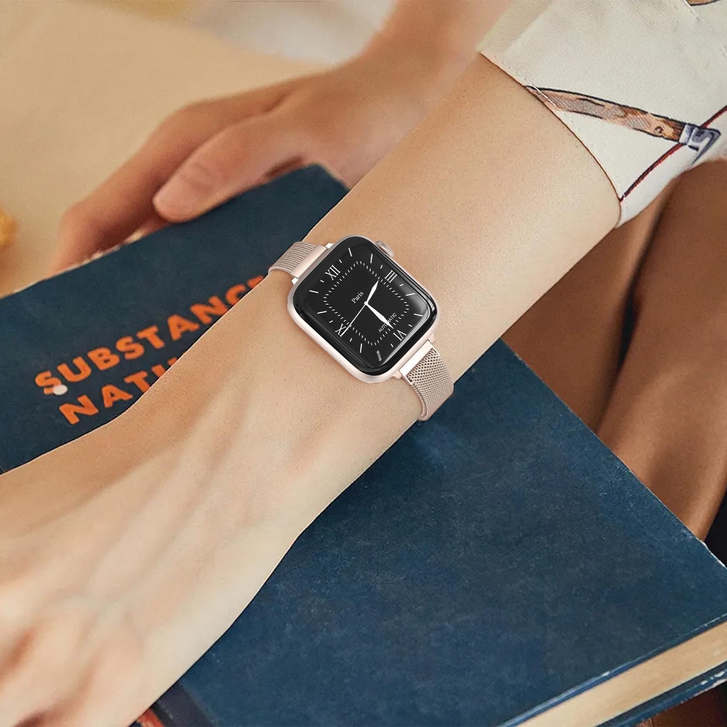 MARGE PLUS Slim Milanese Loop Compatible with Apple Watch Band for women 41mm 40mm 38mm 42mm 46mm 45mm 44mm, Stainless Steel Magnetic Mesh Strap work on iWatch Series 11 10 9 8 7 6 5 4 3 & SE 3 2 1
