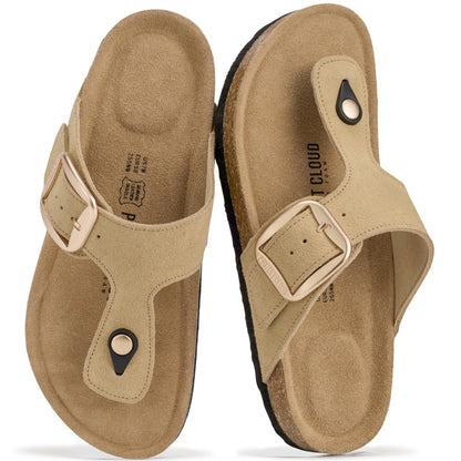 Project Cloud Womens Sandals 100% Genuine Leather Thong Sandals for Women - Memory Foam Insole Women Sandals - Non-Slip Flip Flops for Women - Lightweight Sandals Women Footwear 2026