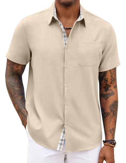 COOFANDY Men's Button Down Shirts Short Sleeve Casual Summer Beach Vacation Wedding Shirt with Pocket