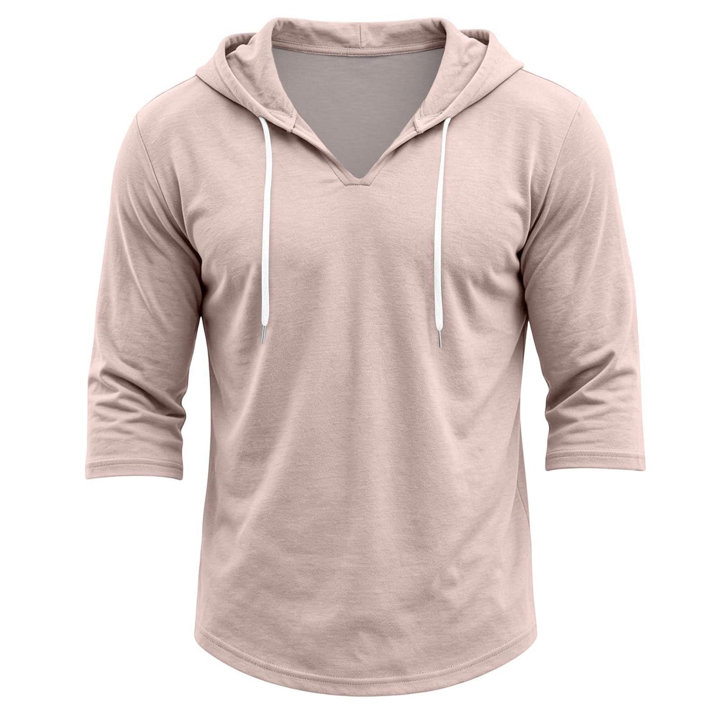 Mens Hooded 3/4 Sleeve Pullover Relaxed Fit Casual Lightweight Comfort Top