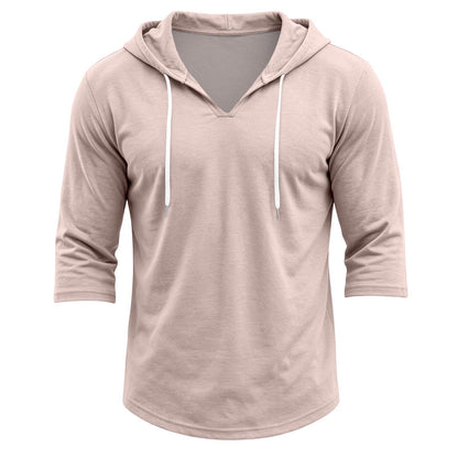 Mens Hooded 3/4 Sleeve Pullover Relaxed Fit Casual Lightweight Comfort Top