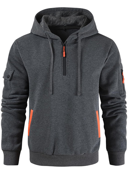 Leidowei Men's Hoodies Casual Pullover Hooded Sweatshirt Long Sleeve Quarter Zip Hoody Tops With Kangaroo Pocket