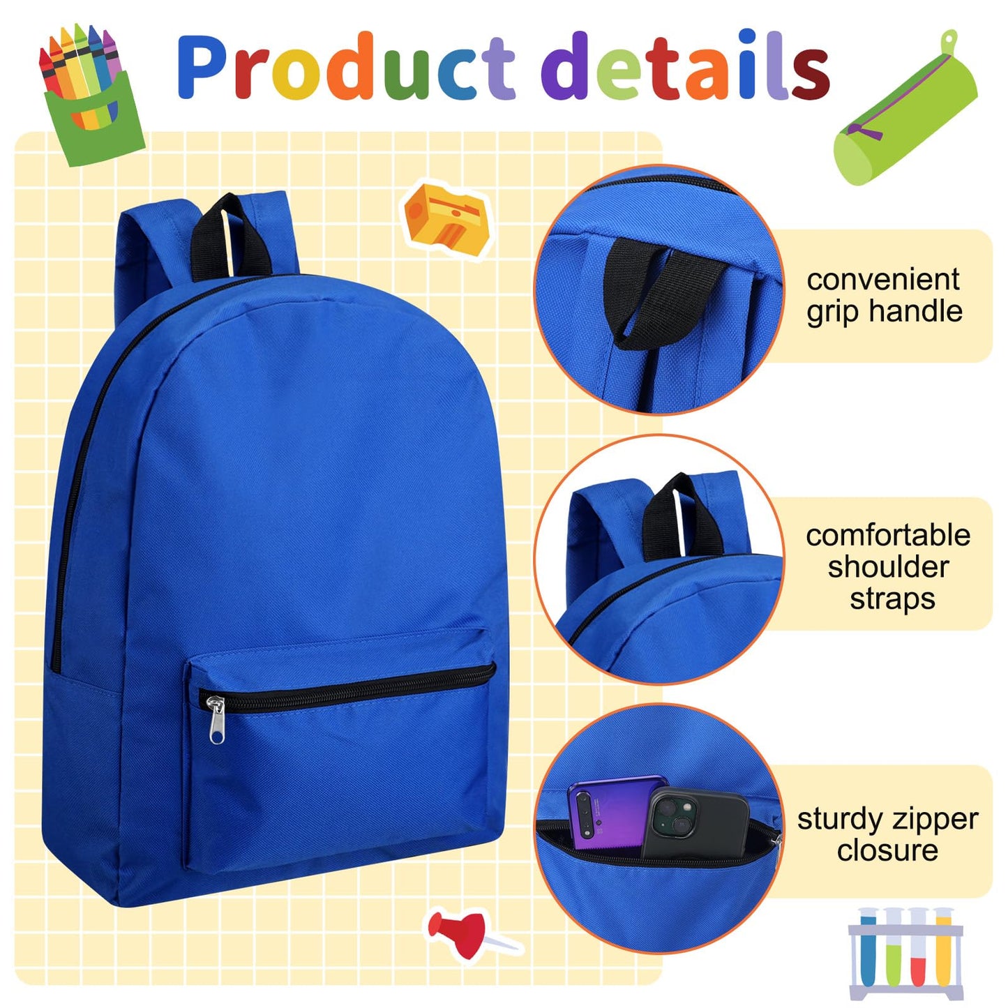 Amylove 12 Pack Backpack in Bulk 17 inch Lightweight Outdoor Travel Bag Classic Bookbags Bulk for Travel Middle High (Colorful,Lovely)