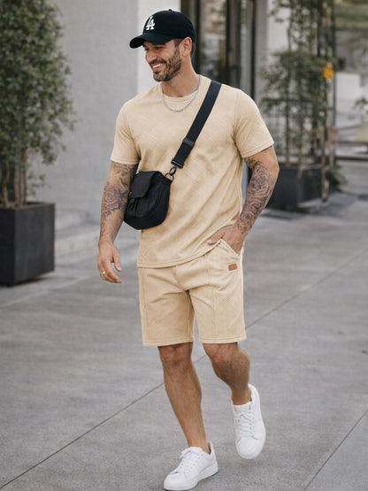 JMIERR Men's 2 Piece Outfit Anti-wrinkle T Shirts and Shorts Summer Beach Vacation Lounge Workout Pajamas Short Sleeve Sets