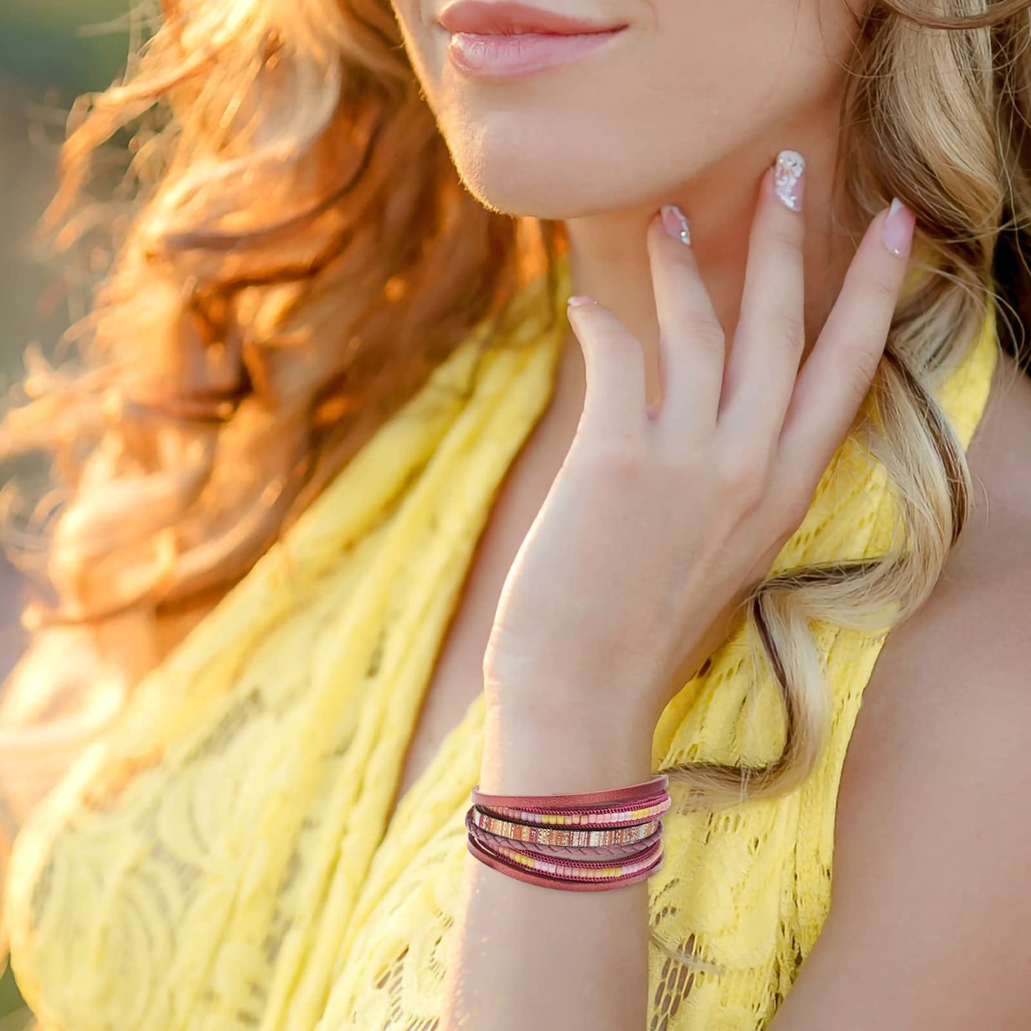 Fesciory Leather Wrap Bracelets for Women, Boho Western Layered Jewelry | Layered leather cuff bracelets, Easy on and off, Boho western style, Daily wear, Gift for women