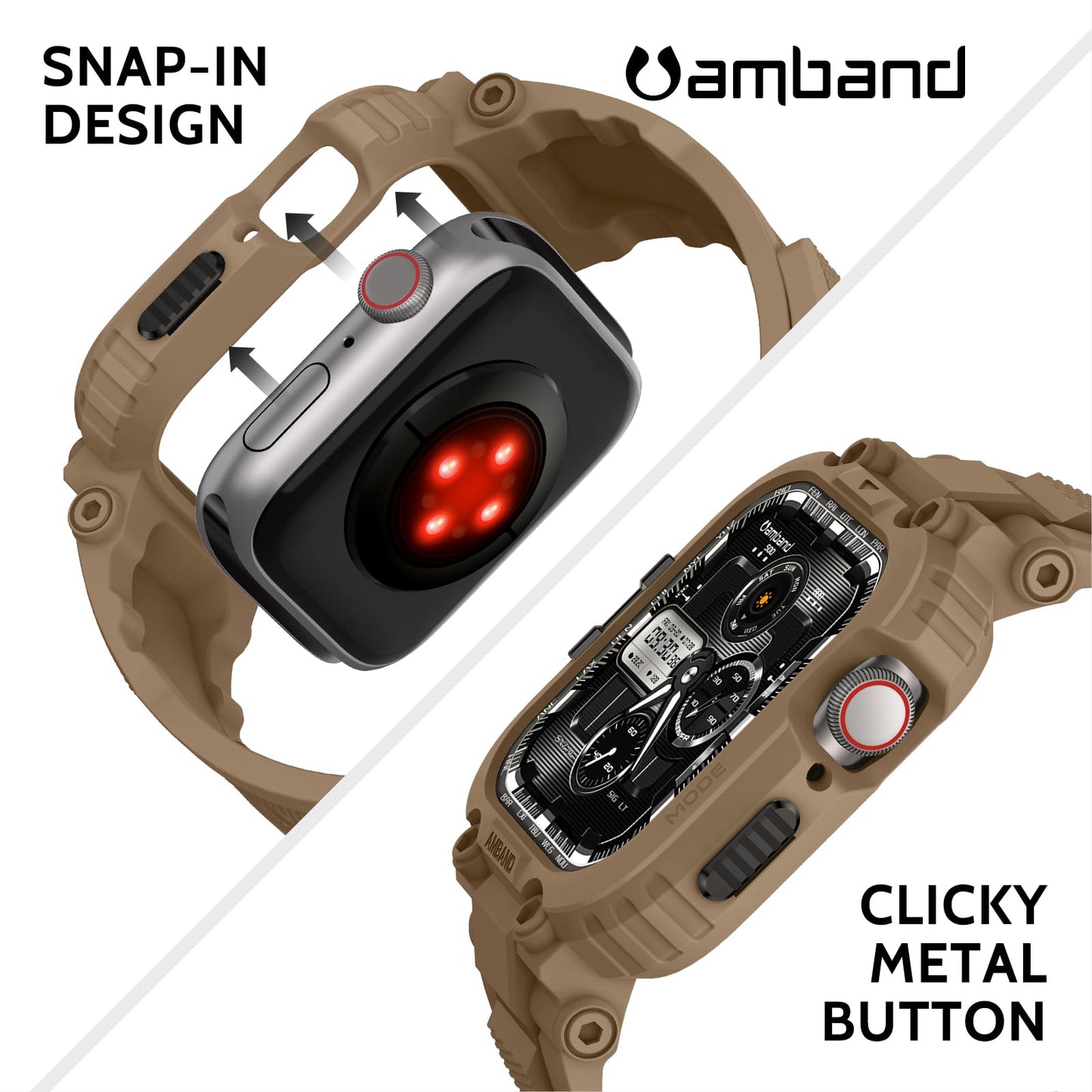 amBand Bands Compatible with Apple Watch 9/8/7 45mm, M1 Sport Series Rugged Case Protective Cover for iWatch 6/SE (3/2/1)/5/4/3 44mm Men Green