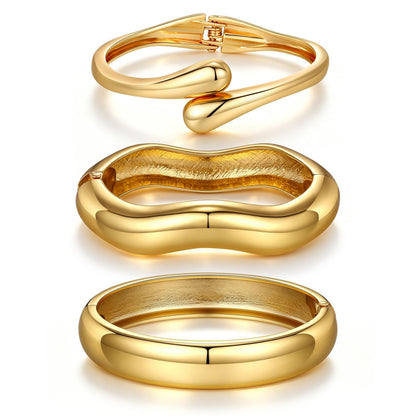 Chunky Gold Bangle Bracelets for Women Trendy 14K Gold Plated Cuff Bracelets Stack, Dainty Gold Bracelet Sets Non Tarnish Fashion Jewelry Gift