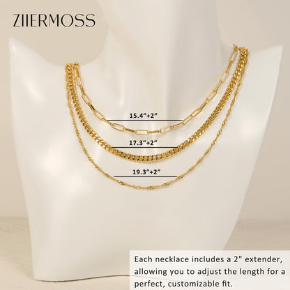 3PCS Gold Necklaces for Women,Chunky Statement Gold Plated Necklace Stack Layered Sterling Silver Herringbone Chains for Women Dainty Trendy Silver Chains Stacked Jewelry Gifts