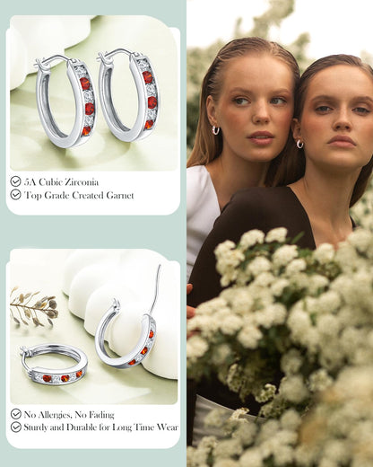 14K Gold Plated/925 Sterling Silver Birthstone Hoop Earrings for Women | 18mm Created Gemstone Hoops,Hypoallergenic and Lightweight,Birthday Mother's Day Jewelry(with Gift Box)