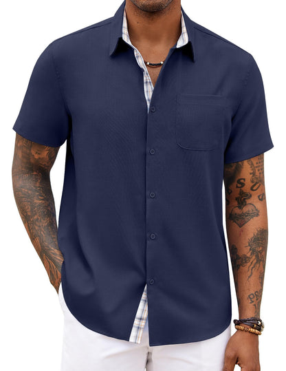 COOFANDY Men's Button Down Shirts Short Sleeve Casual Summer Beach Vacation Wedding Shirt with Pocket