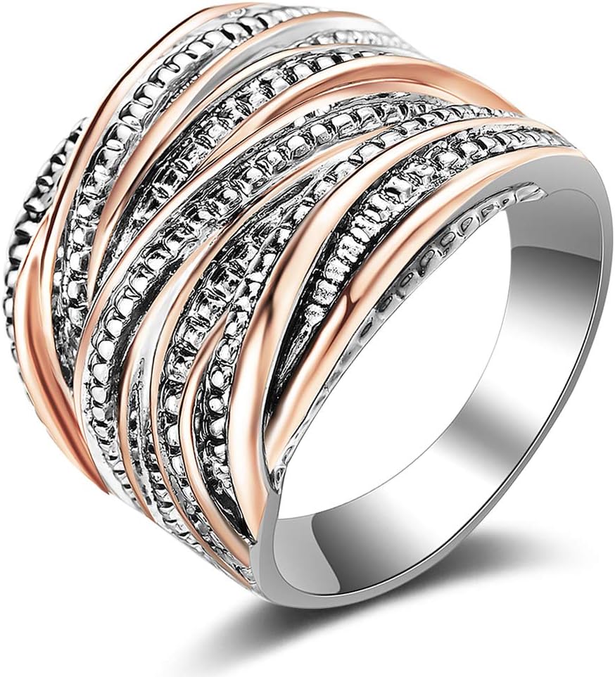 Mytys 2 Tone Intertwined Crossover Statement Ring Fashion Chunky Band Rings for Women Wide Index Finger Rings Costume Jewelry