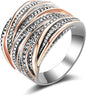 Mytys 2 Tone Intertwined Crossover Statement Ring Fashion Chunky Band Rings for Women Wide Index Finger Rings Costume Jewelry