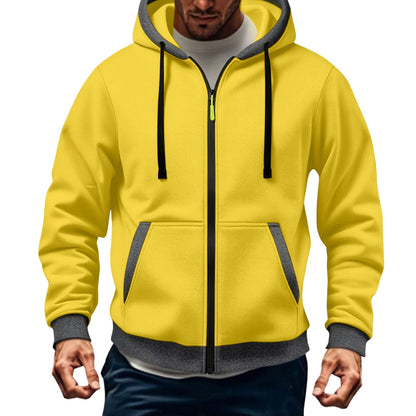 JOAU Men Casual Heavyweight Zip Long Sleeve Hooded Sweatshirt with Pockets | Fall Winter Thickened Warm Fashion Tops for Baggy Sweat Running Trendy Comfy Outdoor Travel Vacation Wear