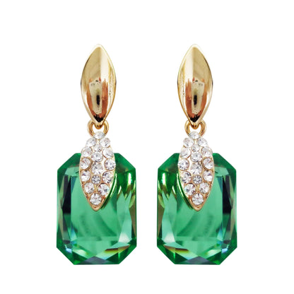 Navachi 18k Gold Plated Crystal Multicolor Square Shape Zircon Dangle Earrings And Neckalce Pendant Az4020-1 Jewelry set