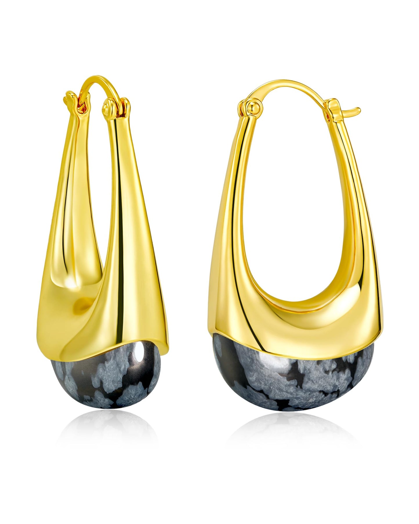 SNGIA Long Oval Chunky Dangle 18K Gold Plated Hoops with Colored Resin Gemstone Statement Earrings for Women, (Green, Brown, Light blue, Dark Blue), Bold Drop Handmade Exaggerated Irregular Trendy Bohemian Jewelry Gifts, Unique Dangling Teardrop Baroque S