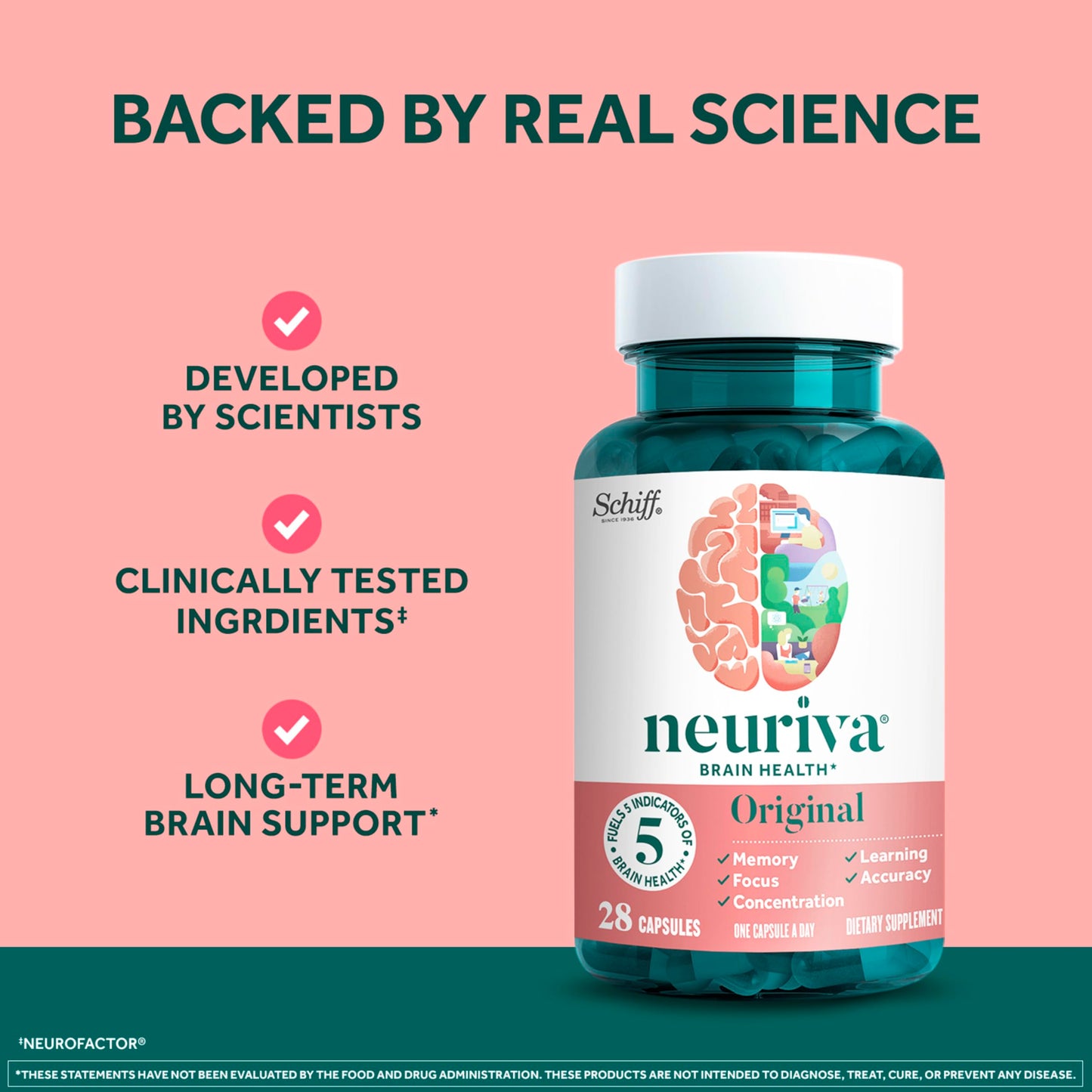 NEURIVA Plus Brain Supplements for Memory and Focus, Clinically Tested Nootropics Neurofactor and Phosphatidylserine, with Vitamin B12, Vitamin B6 and Folic Acid, 30 Count Capsules