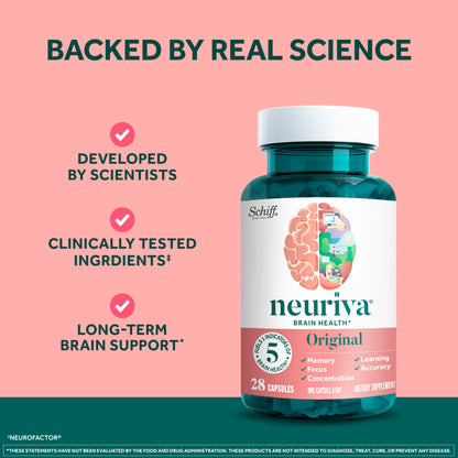 NEURIVA Plus Brain Supplements for Memory and Focus, Clinically Tested Nootropics Neurofactor and Phosphatidylserine, with Vitamin B12, Vitamin B6 and Folic Acid, 30 Count Capsules