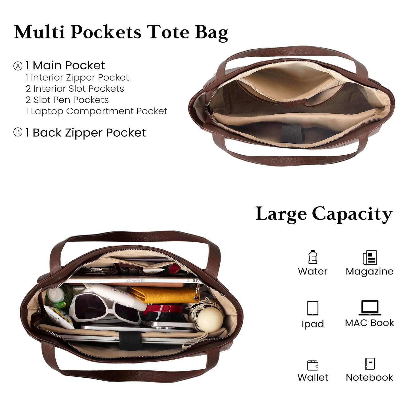 befen Genuine Leather Tote Bag for Women Work, Women's Leather Shoulder Bags Purses Satchel Handbags with Laptop Compartment