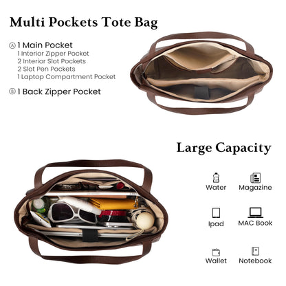 befen Genuine Leather Tote Bag for Women Work, Women's Leather Shoulder Bags Purses Satchel Handbags with Laptop Compartment