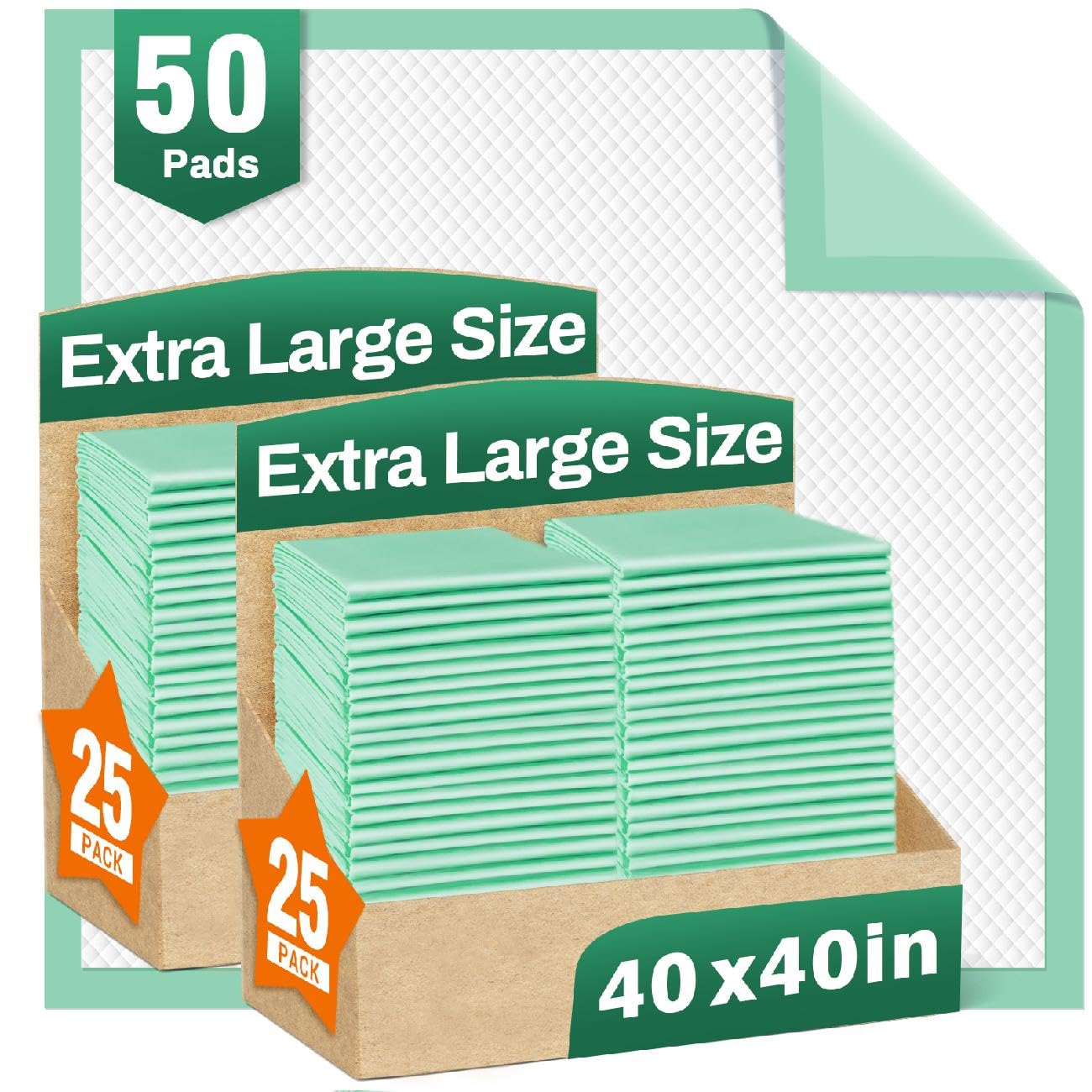 MILDPLUS Disposable Bed Pads 40"X40" 50pcs Extra Large Pee Pads for Incontinence 140 Gram Heavy Duty Super Absorbent Underpads Waterproof Chucks Pads for Adults, Elderly or Pets [100x100CM]