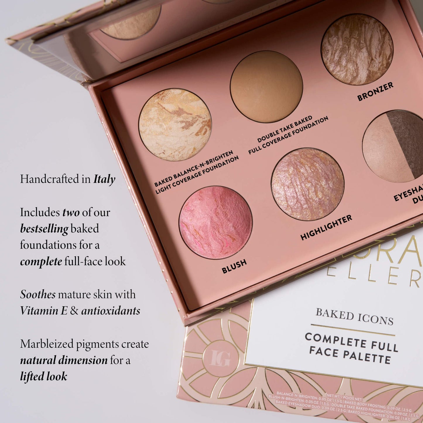 LAURA GELLER Baked Icons Complete Full Face Palette, Light | All-in-One Makeup Palette with Baked Foundations, Blush, Bronzer, Highlighter, Eyeshadows | Coverage for Mature Skin | Travel-Friendly