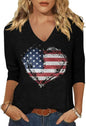 Womens V Neck Flowers Shirts Boho Floral Printed T-Shirt Vintage Graphic Tee Summer Casual Cute 3/4 Sleeve Tops