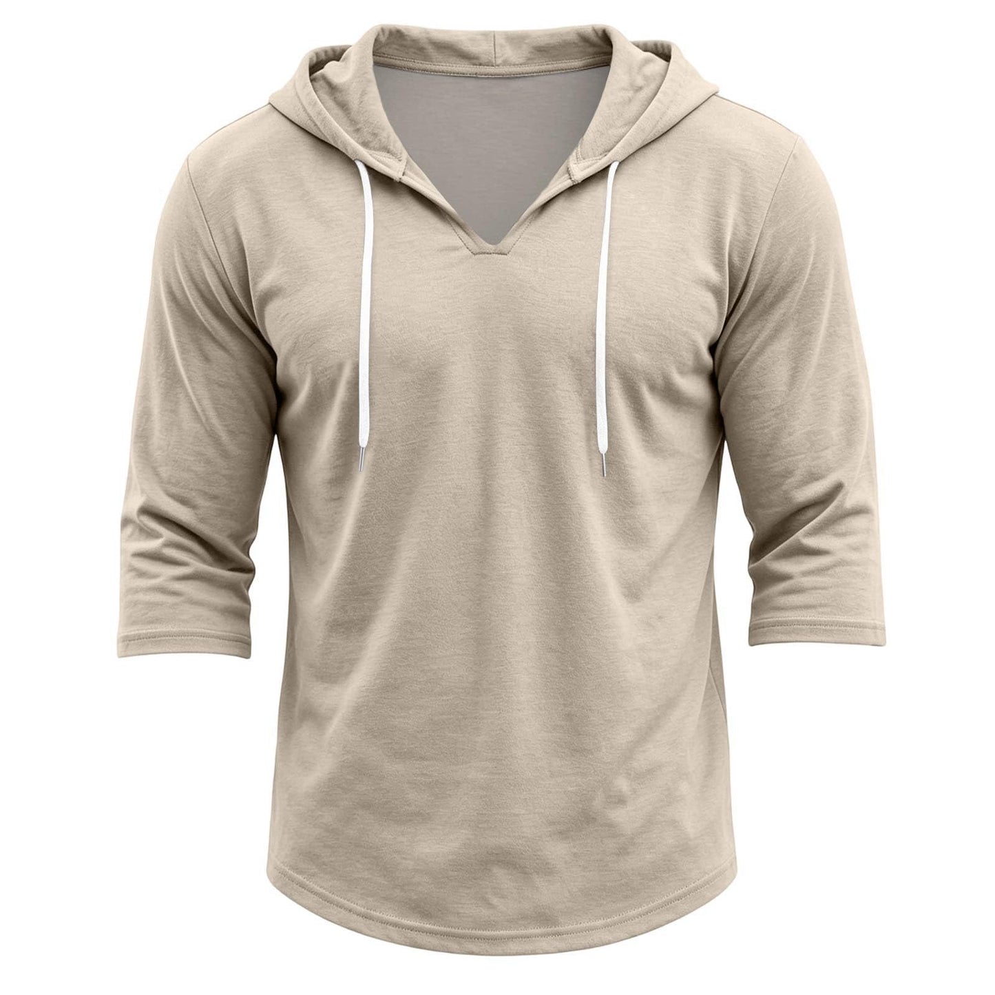 Mens Hooded 3/4 Sleeve Pullover Relaxed Fit Casual Lightweight Comfort Top