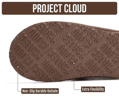 Project Cloud Genuine Leather Slippers for Women with Genuine Fur Lining, Non-Slip Indoor/Outdoor Clog Mule Slippers, Memory Foam Insole