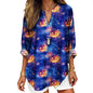 Womens Bohemian Print Tunic Top Cotton Blend V Neck Long Sleeve Loose Fit Casual Blouse for Summer Beach Vacation