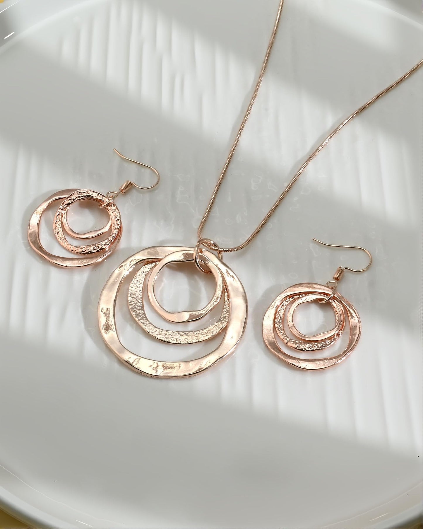 Hypoallergenic Silver Circle & Dangle Earrings and Necklace Set for Women Geometric Boho Style Hoop Jewelry for Women-Lightweight & Dangling-Gift for Bohemian Fashionistas