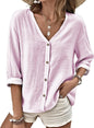 MARSVOVO V Neck Shirts for Women Lightweight Decorative Button 3/4 Sleeve Blouses Comfy Casual Business Flowy Top