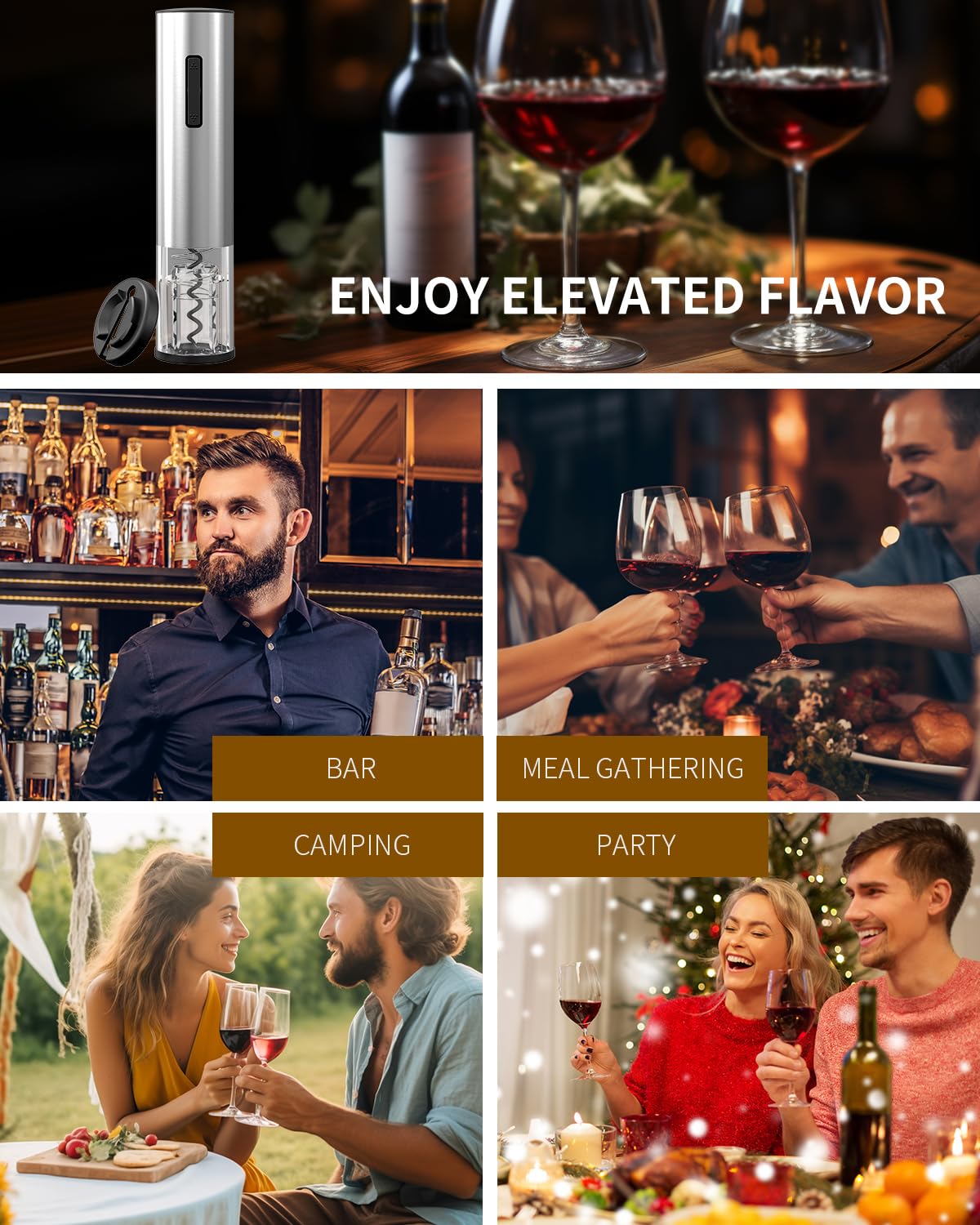 CIRCLE JOY Electric Wine Opener Rechargeable 5-in-1 Stainless Steel Wine Gift Set with Foil Cutter, Wine Aerator Pourer, Wine Drip Ring & Vacuum Stopper, Ideal Gifts for Wine Lovers, Silver
