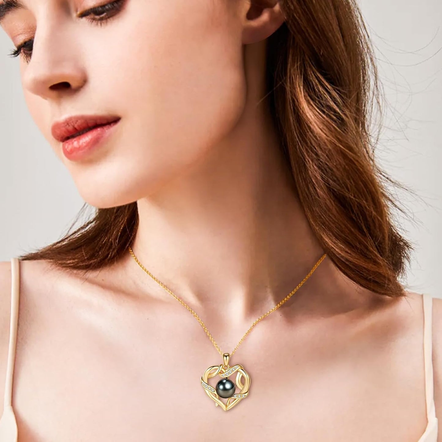 NONNYL Christmas Birthday Gifts for Women- Pearl- Heart Necklace- Wife Mom Girlfriend Her- Anniversary Mothers Day Valentine's Jewelry Gifts Real 9-10mm Pearl Pendant