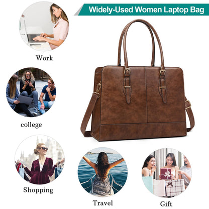 Laptop Bag for Women 15.6 Inch Leather Work Tote Briefcase Business Computer Shoulder Bag Large Capacity Waterproof Office Messenger Handbag Professional Teacher Nurse Carryall