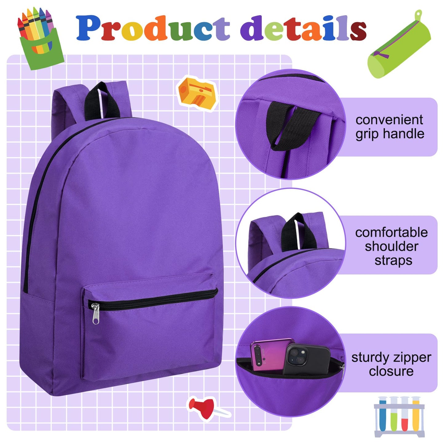 Amylove 12 Pack Backpack in Bulk 17 inch Lightweight Outdoor Travel Bag Classic Bookbags Bulk for Travel Middle High (Colorful,Lovely)