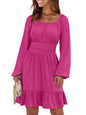 ANRABESS Womens Dress Long Lantern Sleeve Square Neck Elastic Waist Ruffle Flowy Swing A-Line Short Dresses 2026 Fall Fashion