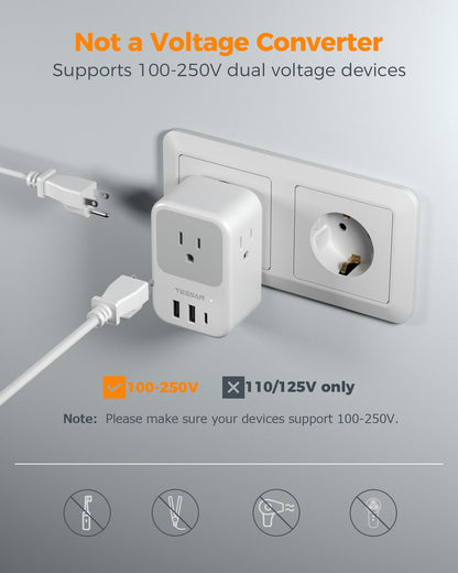 TESSAN 2 Pack European Travel Plug Adapter, Europe Power Converter