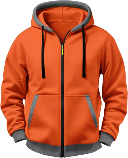 JOAU Men Casual Heavyweight Zip Long Sleeve Hooded Sweatshirt with Pockets | Fall Winter Thickened Warm Fashion Tops for Baggy Sweat Running Trendy Comfy Outdoor Travel Vacation Wear