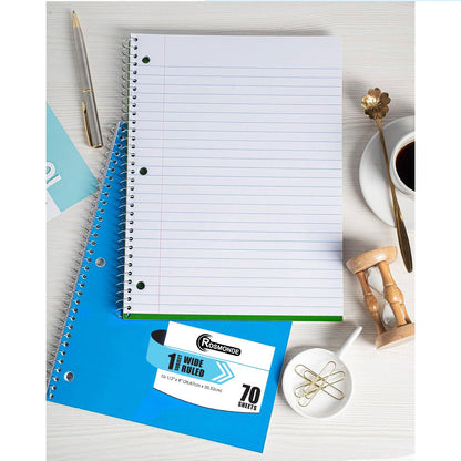 Rosmonde Spiral Notebooks, 12 Pack, 1 Subject Notebook, Wide Ruled, 70 Sheets, 8 x 10-1/2", 3 Hole Punched, School Supplies, Bulk Single Subject Spiral Notebook Bulk, Assorted Colors Pack of Notebooks