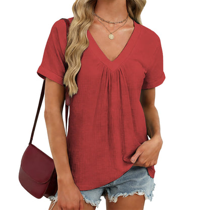 domirica Japanese Print Blouse Women V Neck Short Sleeve Lightweight Breathable Summer Casual Soft Comfy Tops 2026