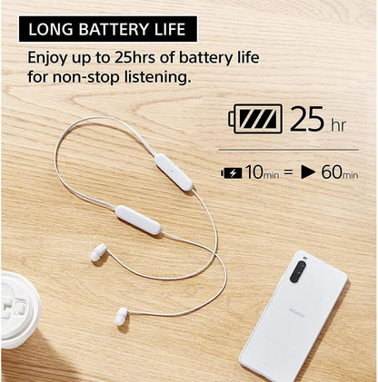 Sony WI-C100 Wireless in-Ear Bluetooth Headphones with Built-in Microphone, Black | Up to 25-Hr Battery, Sbc and Aac, Dsee, IPX4 Splash-Resistant, USB-C Charging, Built-in Mic, 20 G
