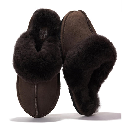 Project Cloud Genuine Leather Slippers for Women with Genuine Fur Lining, Non-Slip Indoor/Outdoor Clog Mule Slippers, Memory Foam Insole