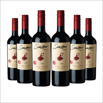 SINZERO - Cabernet Sauvignon - 750 ml 6 Pack - Non-alcoholic red wine - Aged in French oak for smooth rich flavor - Low calories, vegan friendly - Made in Chile